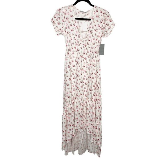 NWT VELVET TORCH NEW Rustic Prairie High Low Dress Size L Ivory Floral Tiered - Picture 2 of 4